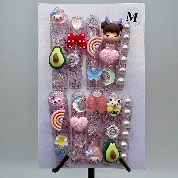 XXLong Junk Nails Kawaii Hello Kitty Nails Press On - Picture 5 of 6